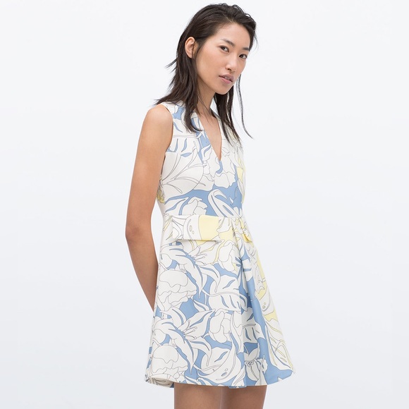 Zara Dresses & Skirts - Zara Yellow Blue Floral Retro Style Mini Dress